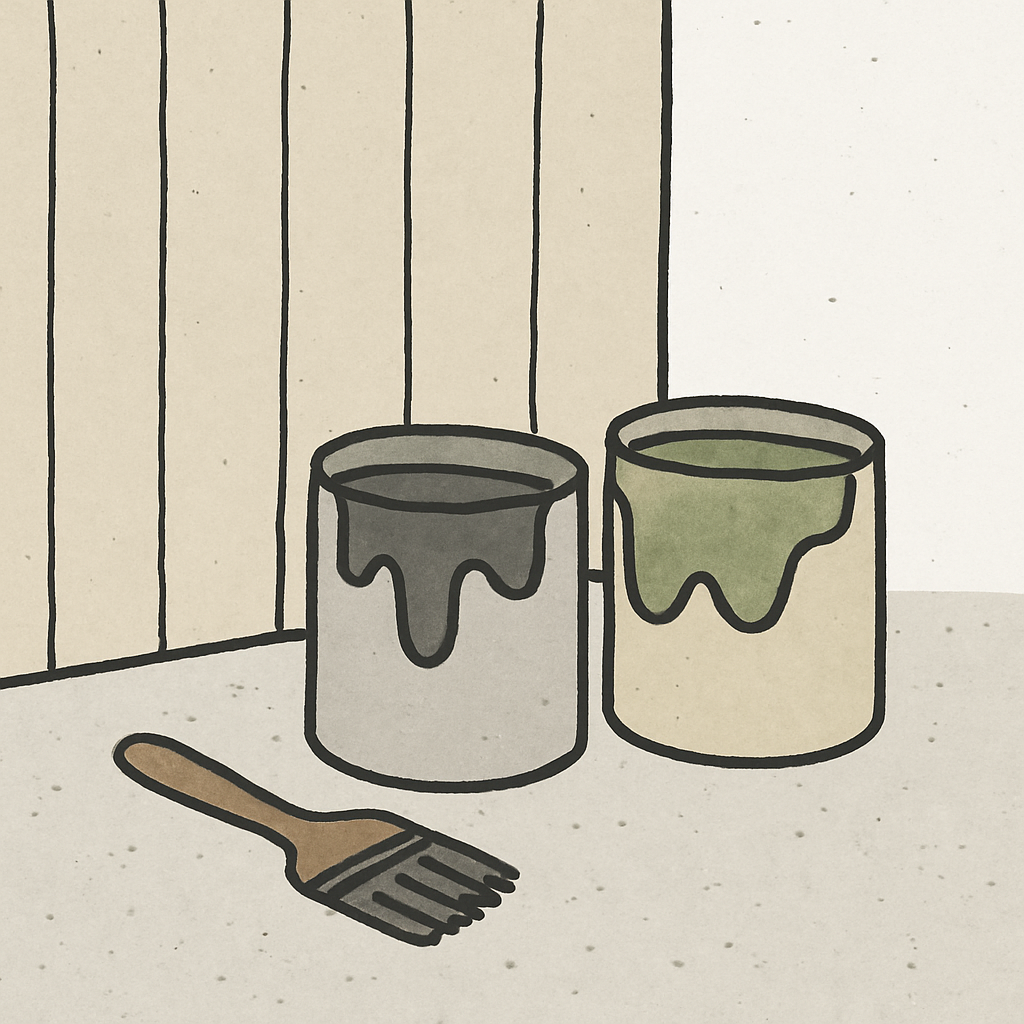 två färgburkar och en pensel