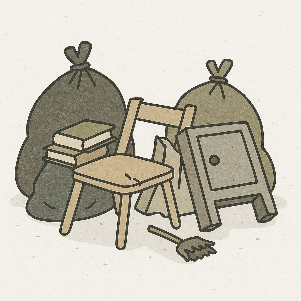 sopor, trasiga möbler